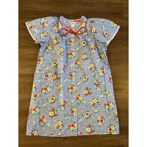 Vtg Lounge Around House Dress Patio Muu Muu Midi Floral Pocket Lounge Retro C17